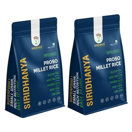 Siridhanya unpolished and organic Proso millet USDA Certified | Gluten free | High protein |Vitamin rich |Non-GMO| Naturally grown from Andhra Pradesh(India) 500g pack of 2